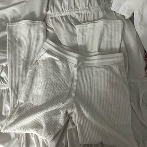target white waffles flare pants
